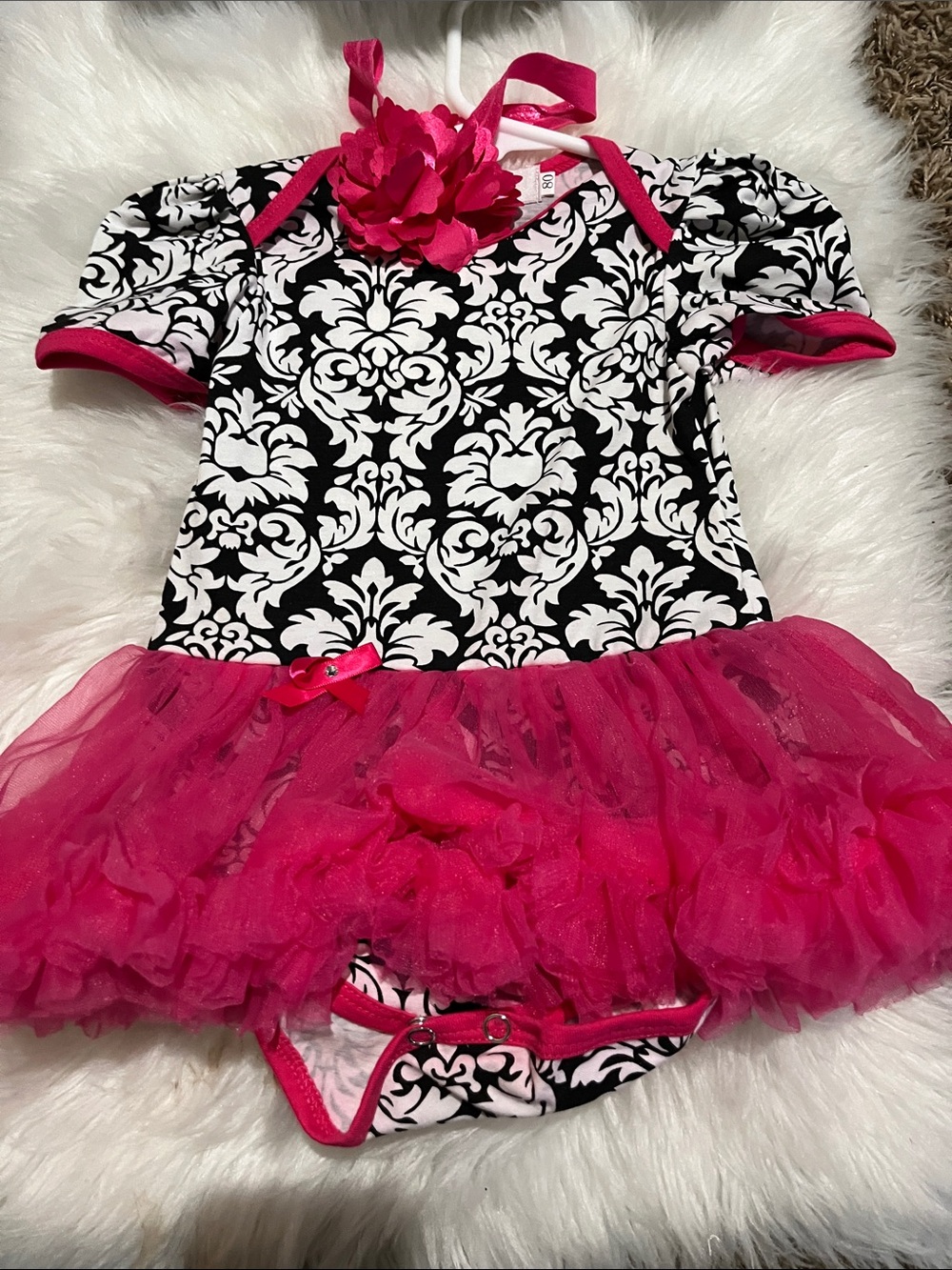Children's Black & Hot Pink Damask Tutu Costume Bodysuit